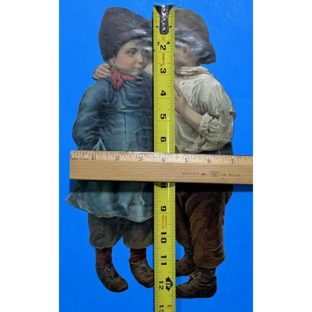 Victorian Color Paper Scrap 2 Little Boys Sharing a Secret